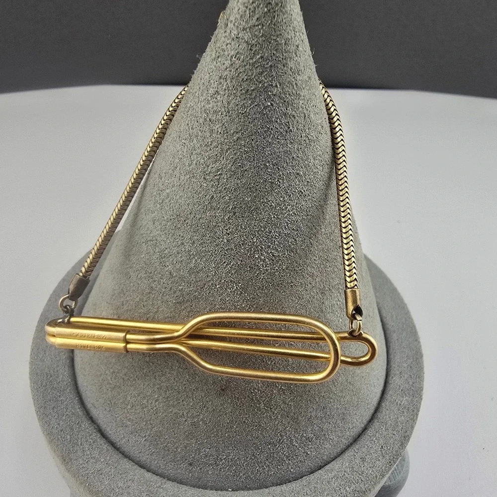 Vintage Forstner Estate Tie Clip Gold Filled Snake Chain Minimalist 2in